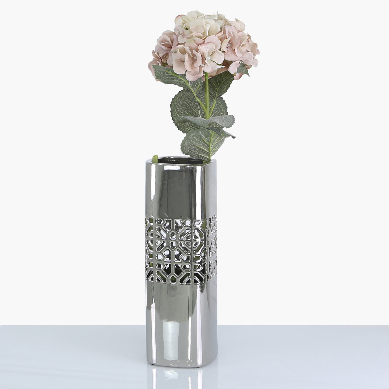 36cm Square Geo Vase Silver