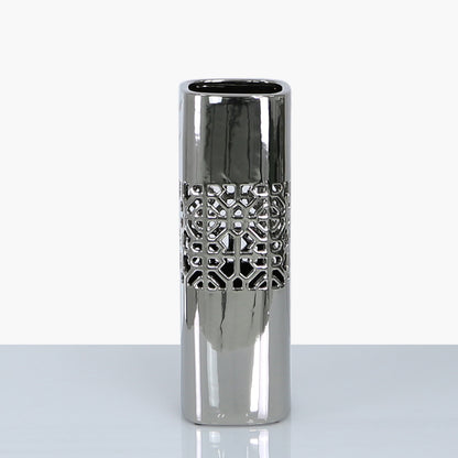 36cm Square Geo Vase Silver