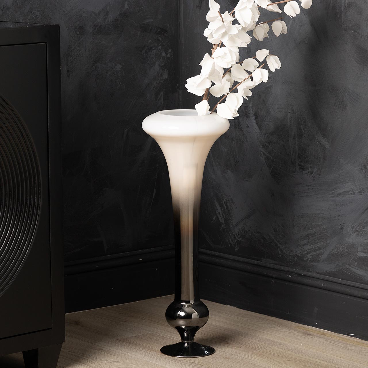 61cm White and Smoke Fluted Glass Vase