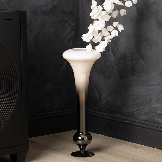 61cm White and Smoke Fluted Glass Vase