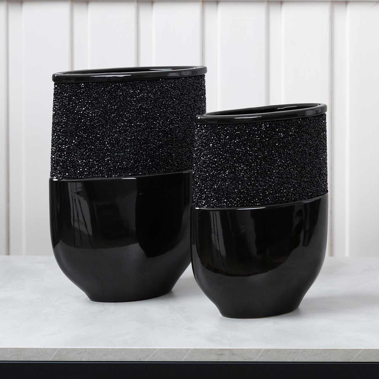 27.5cm Black Glitz and Glaze Vase