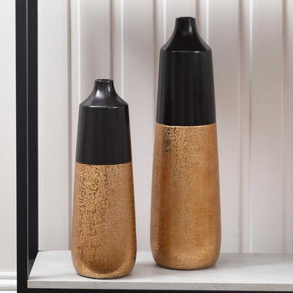 49cm Black and Gold Textured Ceramic Vase