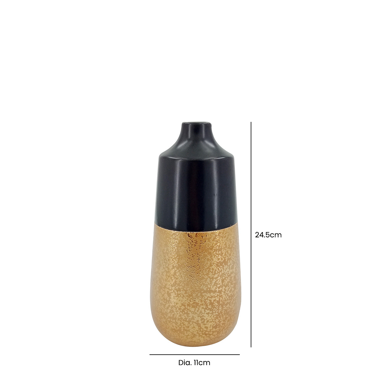 24.5cm Black and Gold Textured Ceramic Vase