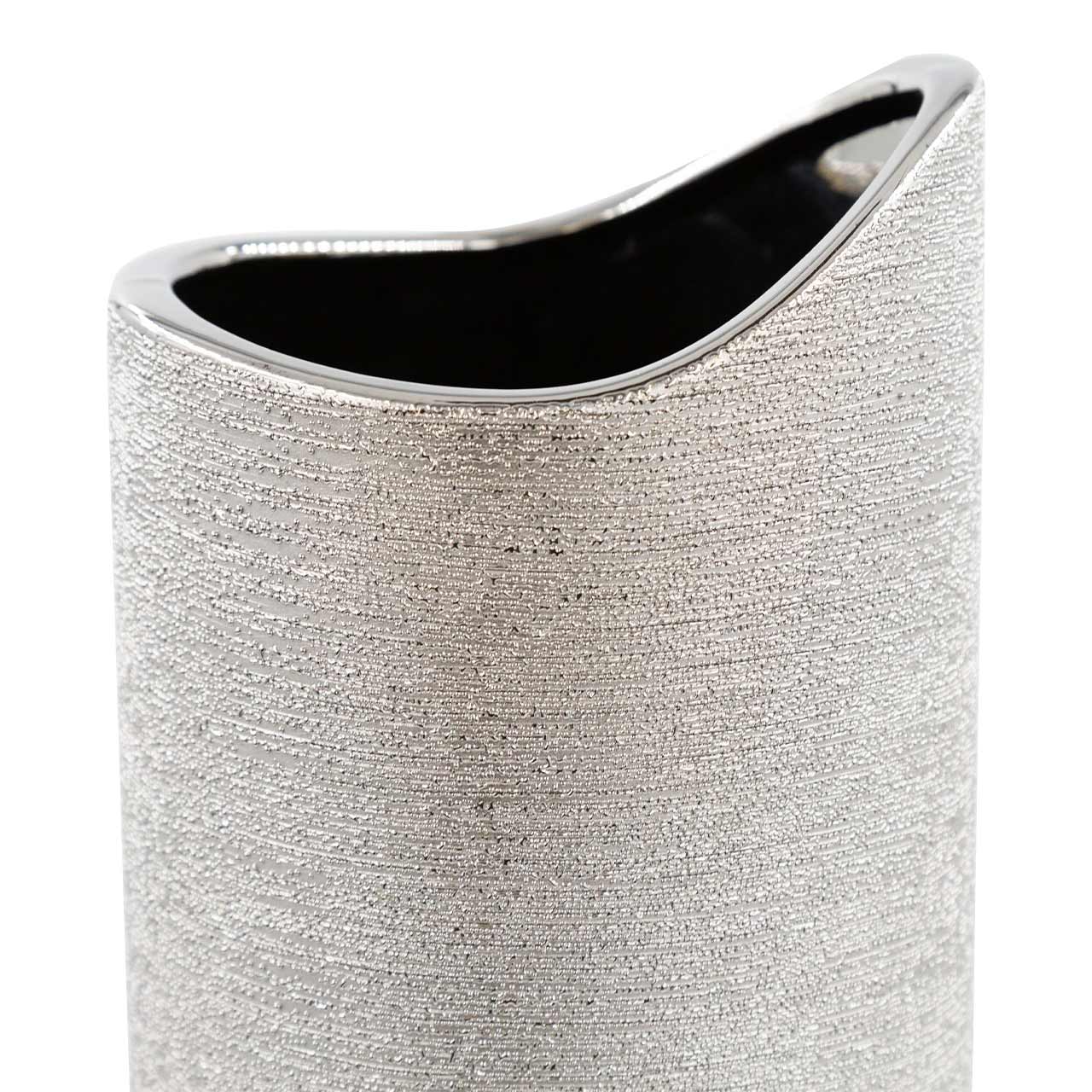 46cm Silver and Black Textured Vase