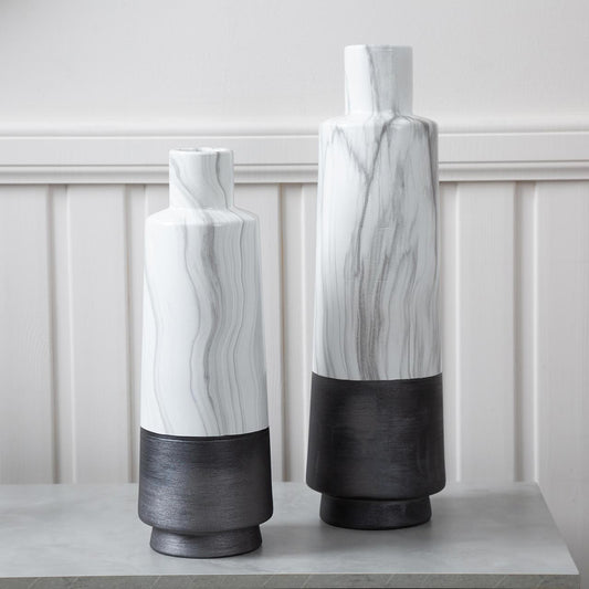 50cm White Marble and Black Textured Vase