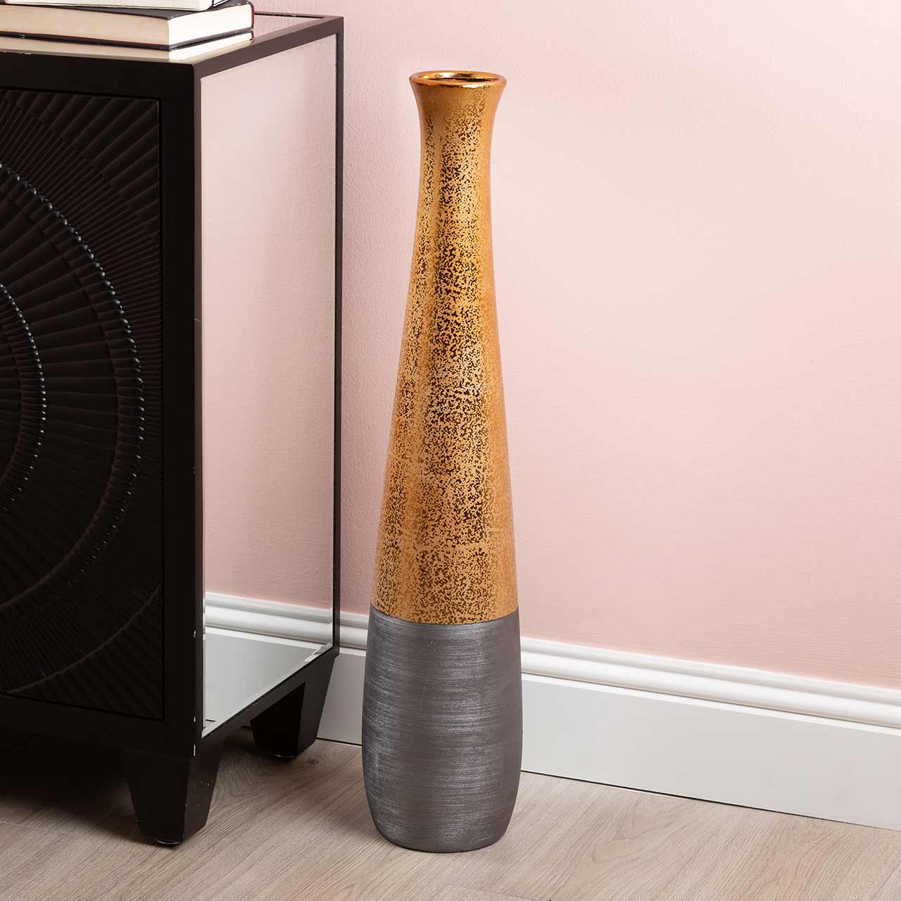 79.5cm Gold and Black Textured Floor Vase