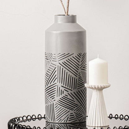 40cm Grey and Black Lines Polyresin Vase