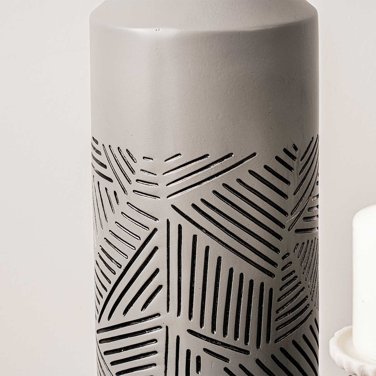 40cm Grey and Black Lines Polyresin Vase