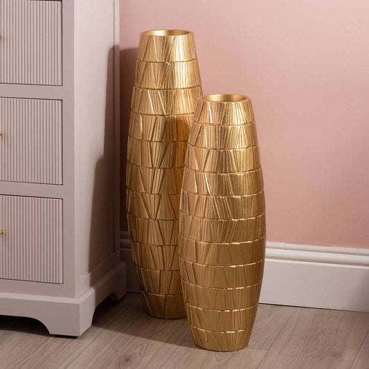 56cm Gold Polyresin Floor Vase