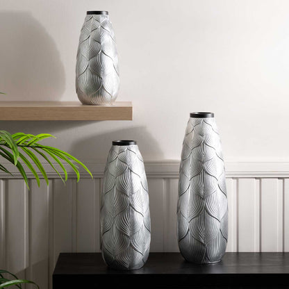 35cm Silver Leaf Lines Polyresin Vase Polyresin Vase