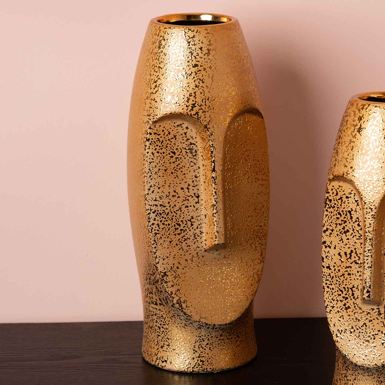 38cm Gold Textured Ceramic Face Vase