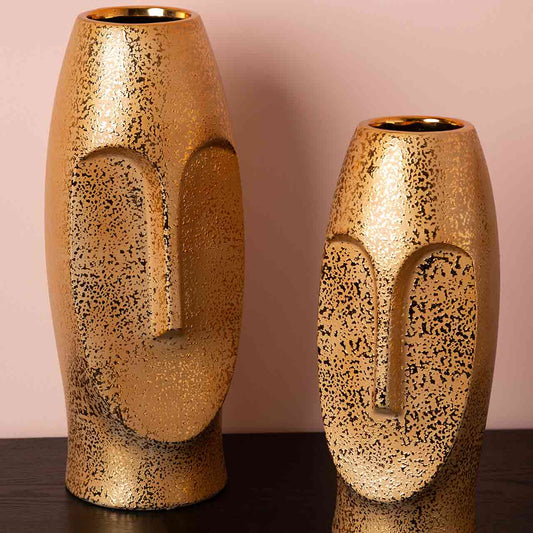 38cm Gold Textured Ceramic Face Vase