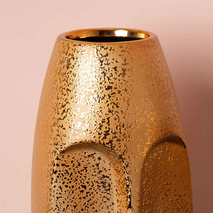 38cm Gold Textured Ceramic Face Vase