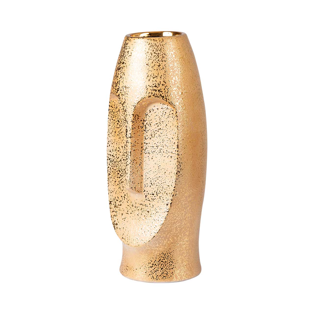 38cm Gold Textured Ceramic Face Vase