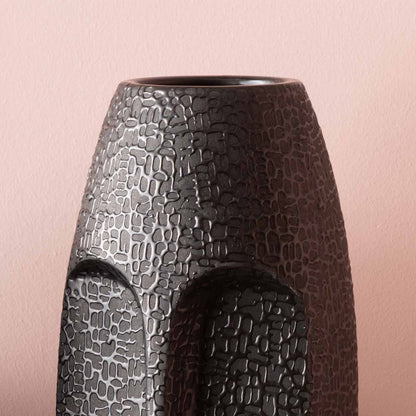 31cm Black Textured Ceramic Face Vase