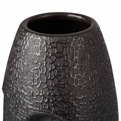 31cm Black Textured Ceramic Face Vase