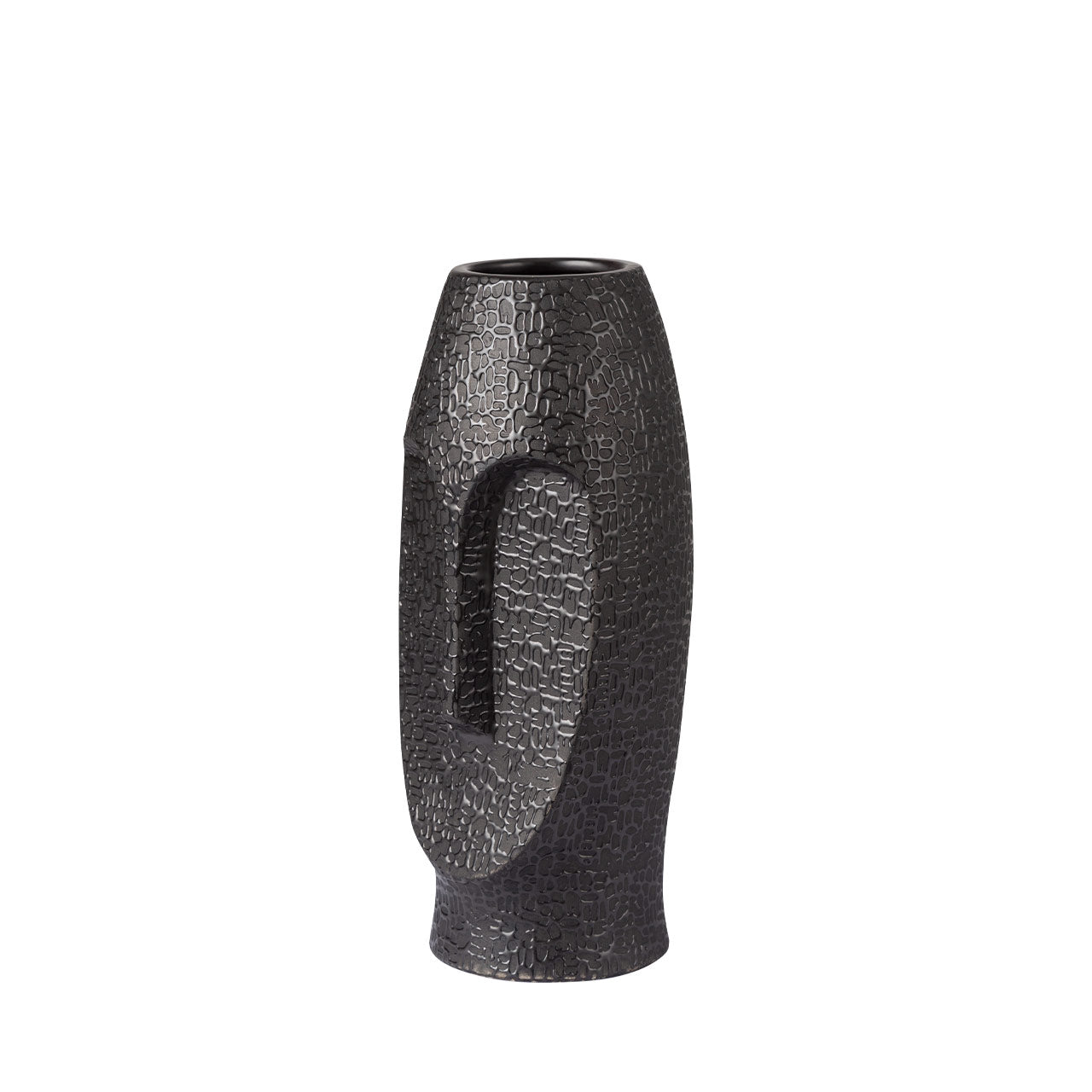 31cm Black Textured Ceramic Face Vase