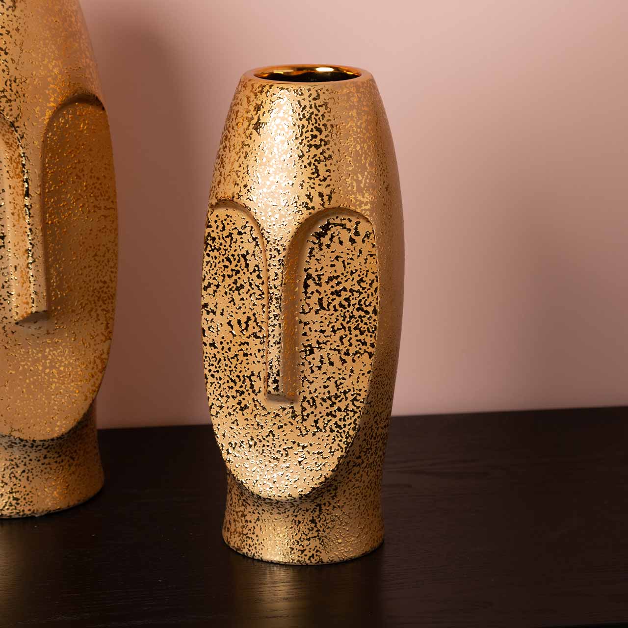 31cm Gold Textured Ceramic Face Vase