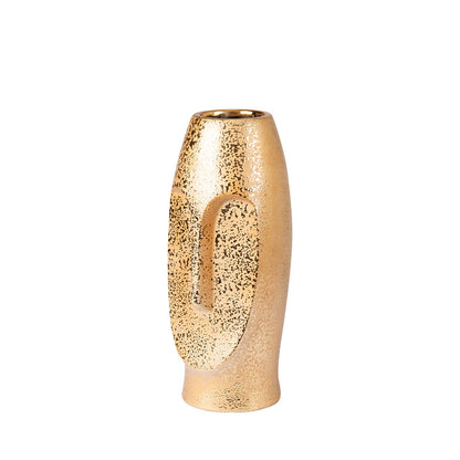 31cm Gold Textured Ceramic Face Vase