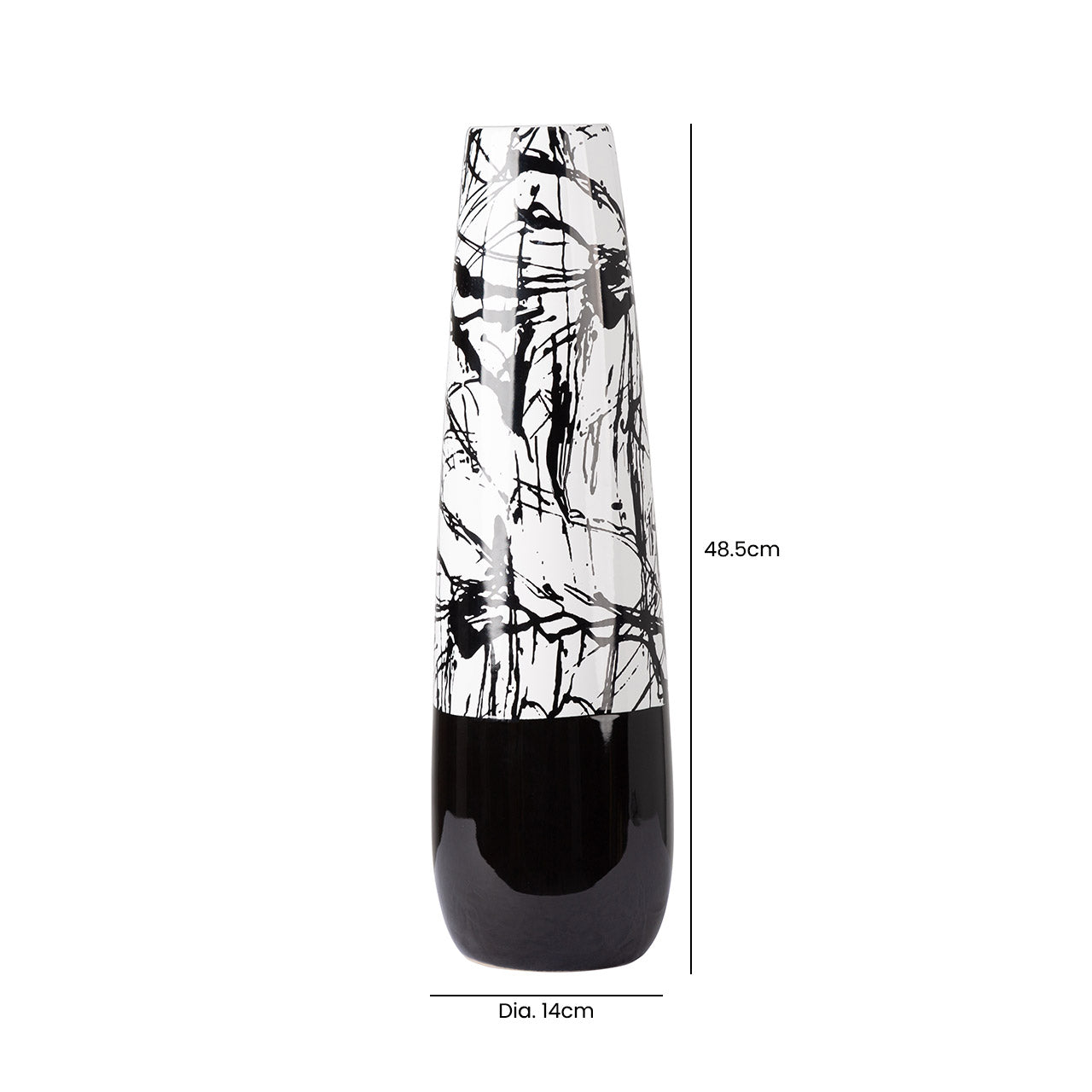 48.5cm Black and White Splash Ceramic Vase