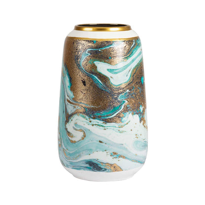 35.6cm Blue White Gold Abstract Ceramic Vase