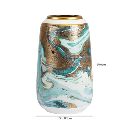 35.6cm Blue White Gold Abstract Ceramic Vase