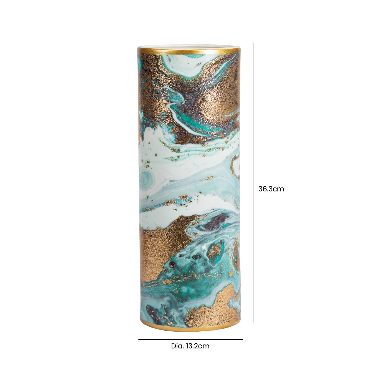 36.3cm Blue White Gold Abstract Ceramic Vase