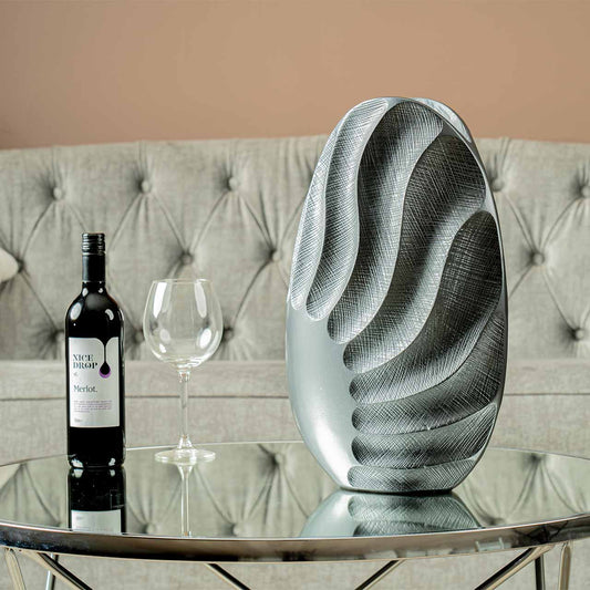 45cm Pearl Grey Sand Wave Design Polyresin Vase