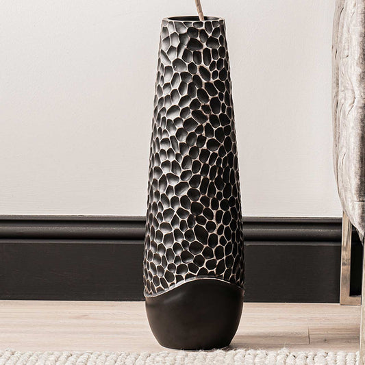 61cm Matte Black with White Lining Polyresin Vase