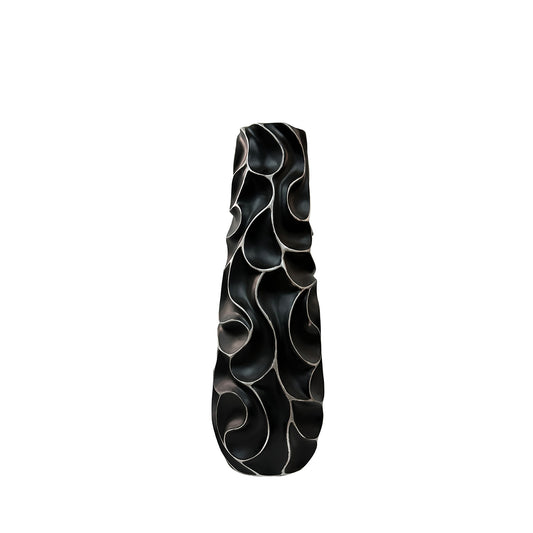 61cm Matte Black with White Lining Ripples Design Polyresin Vase