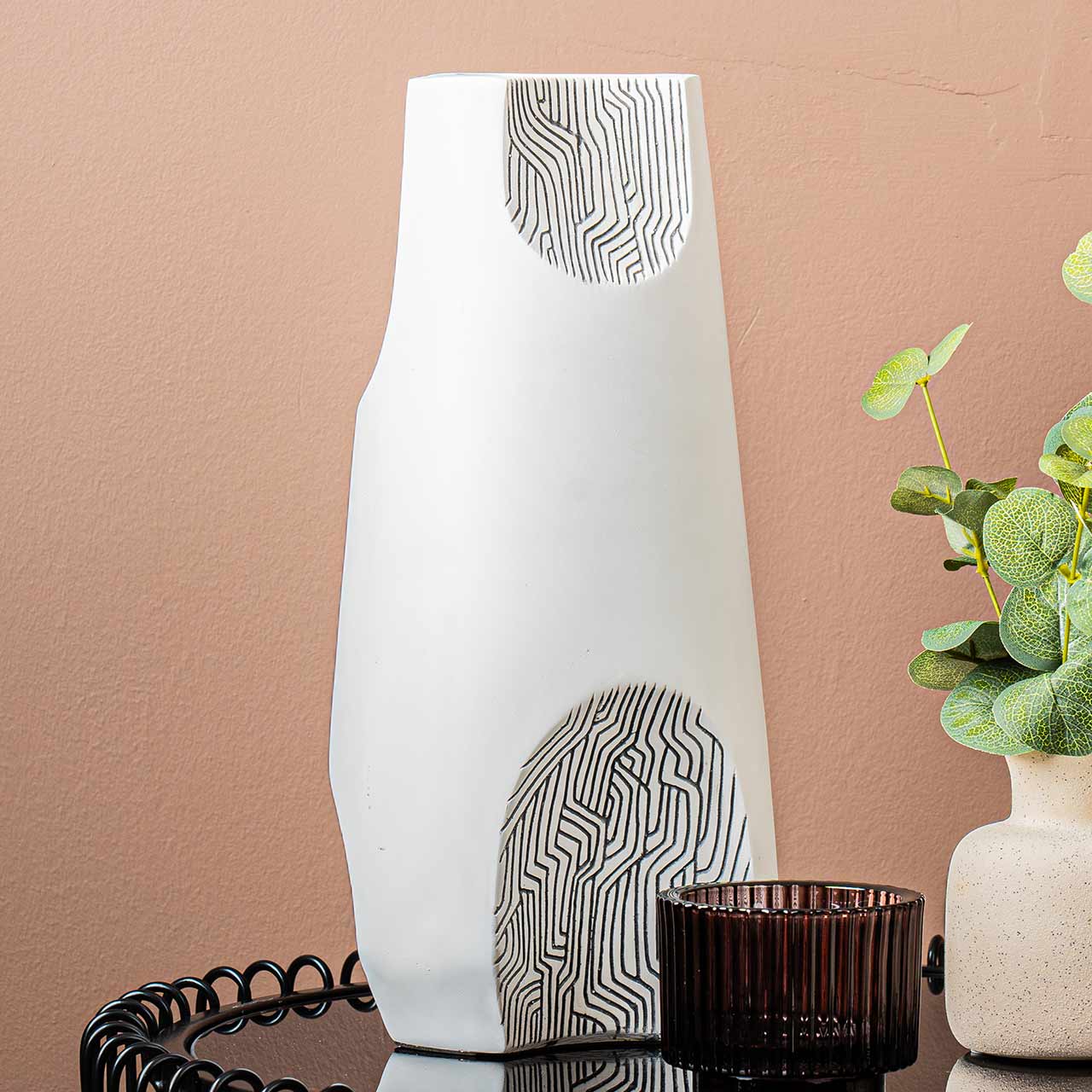 35cm White and Grey Polyresin Vase