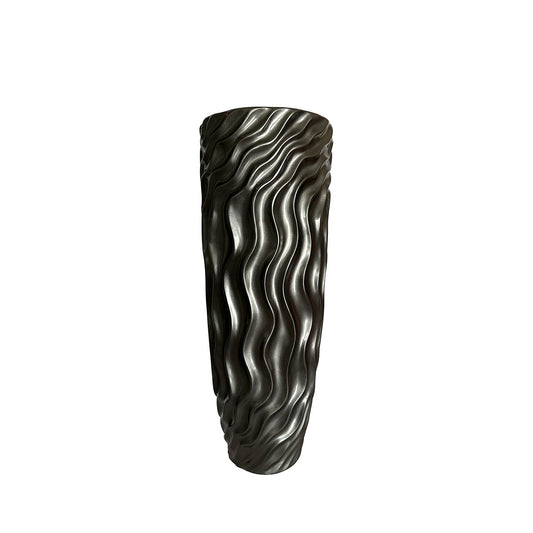 90cm Shiny Pearl Grey Ripples Design Polyresin Vase