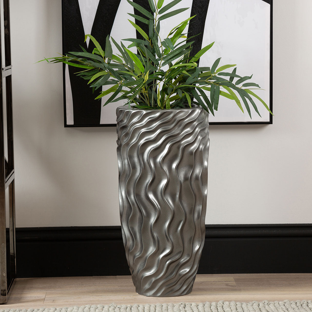 60cm Shiny Pearl Grey Ripples Design Polyresin Vase