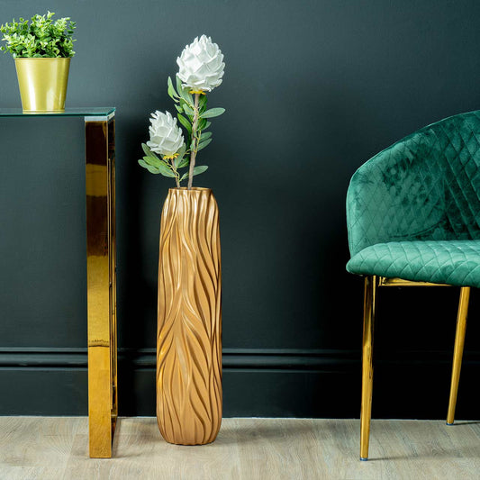60cm Antique Gold Ripples Design Polyresin Vase