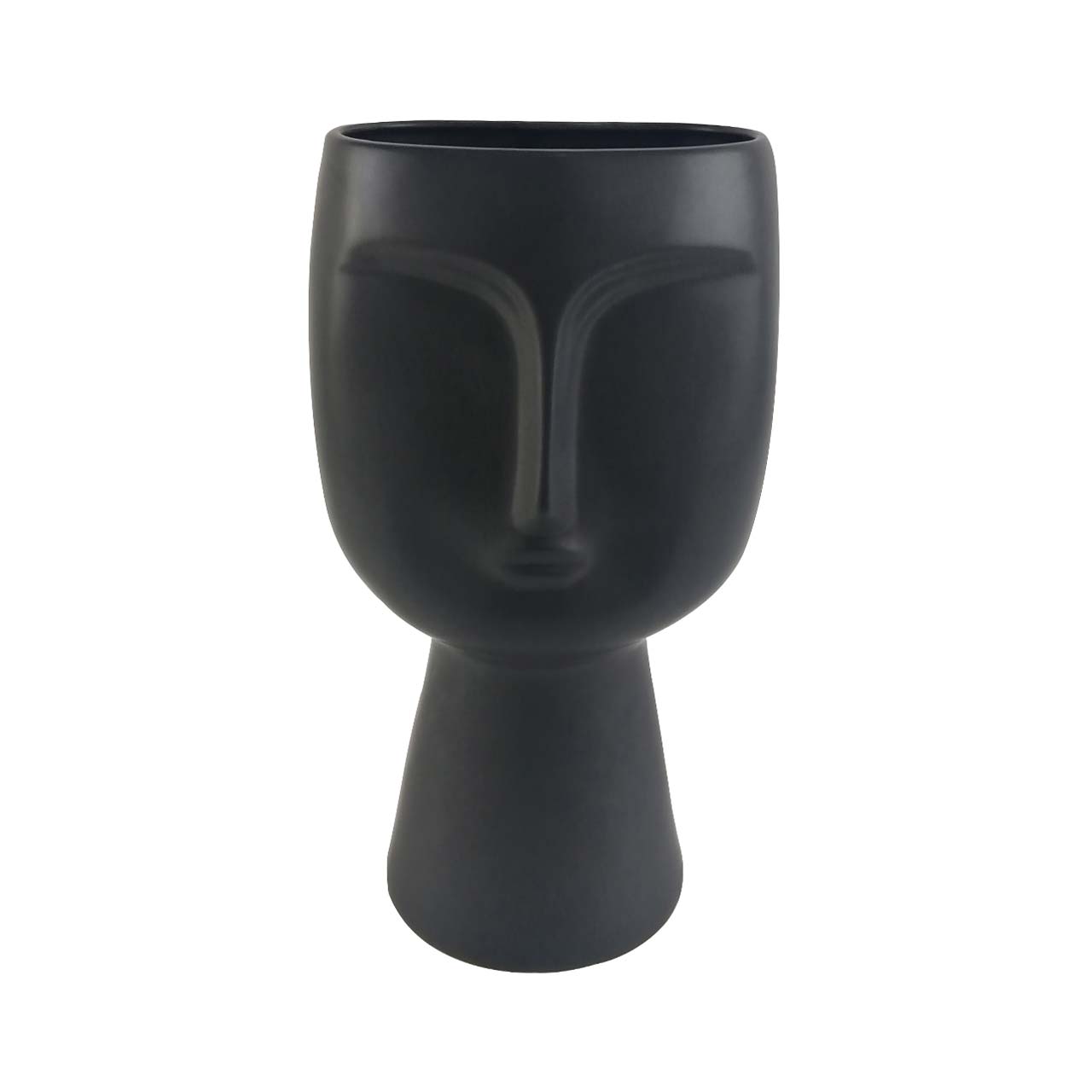 40.5cm Face Design Ceramic Vase Matte Black