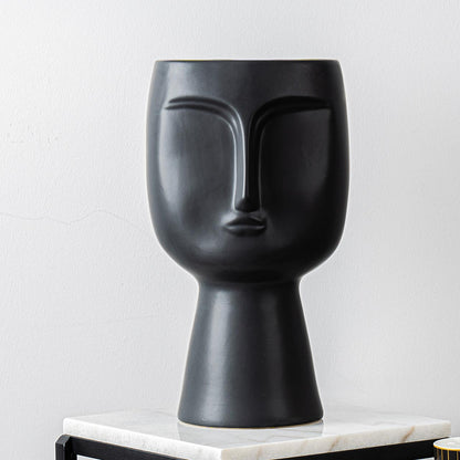 40.5cm Face Design Ceramic Vase Matte Black