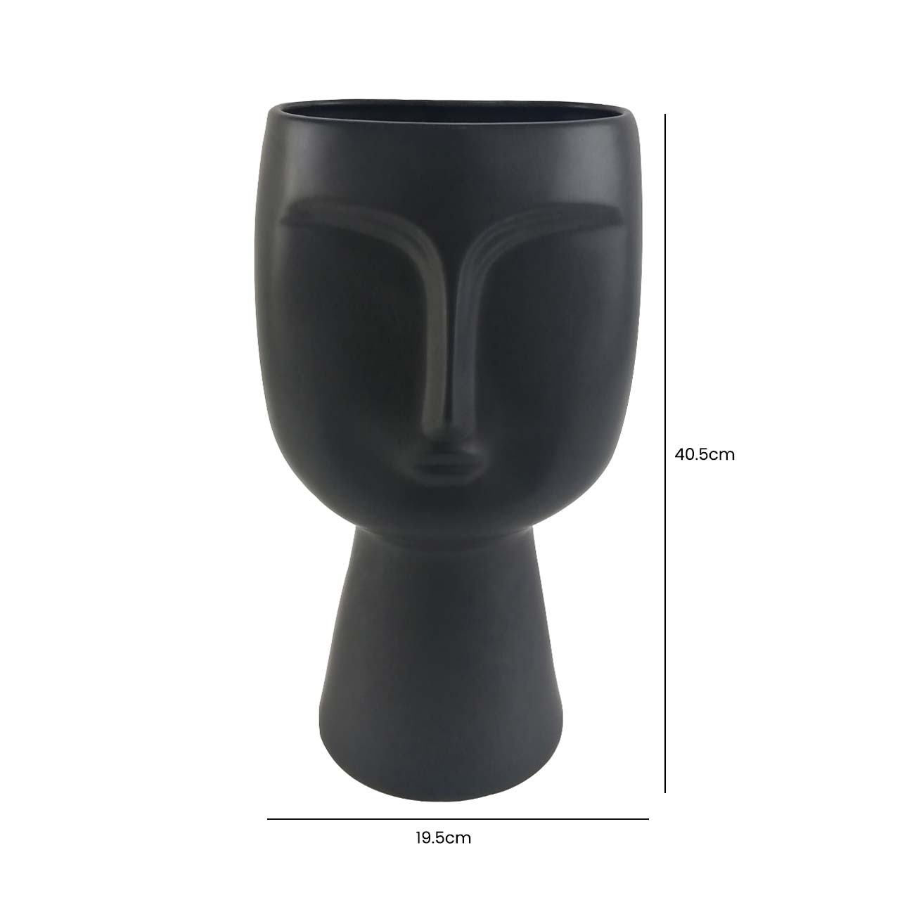 40.5cm Face Design Ceramic Vase Matte Black