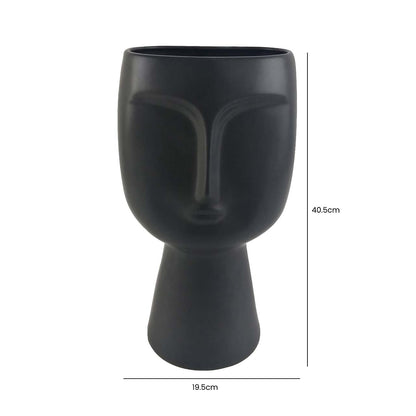 40.5cm Face Design Ceramic Vase Matte Black