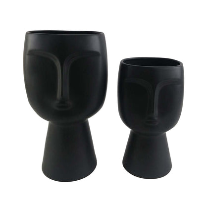 40.5cm Face Design Ceramic Vase Matte Black