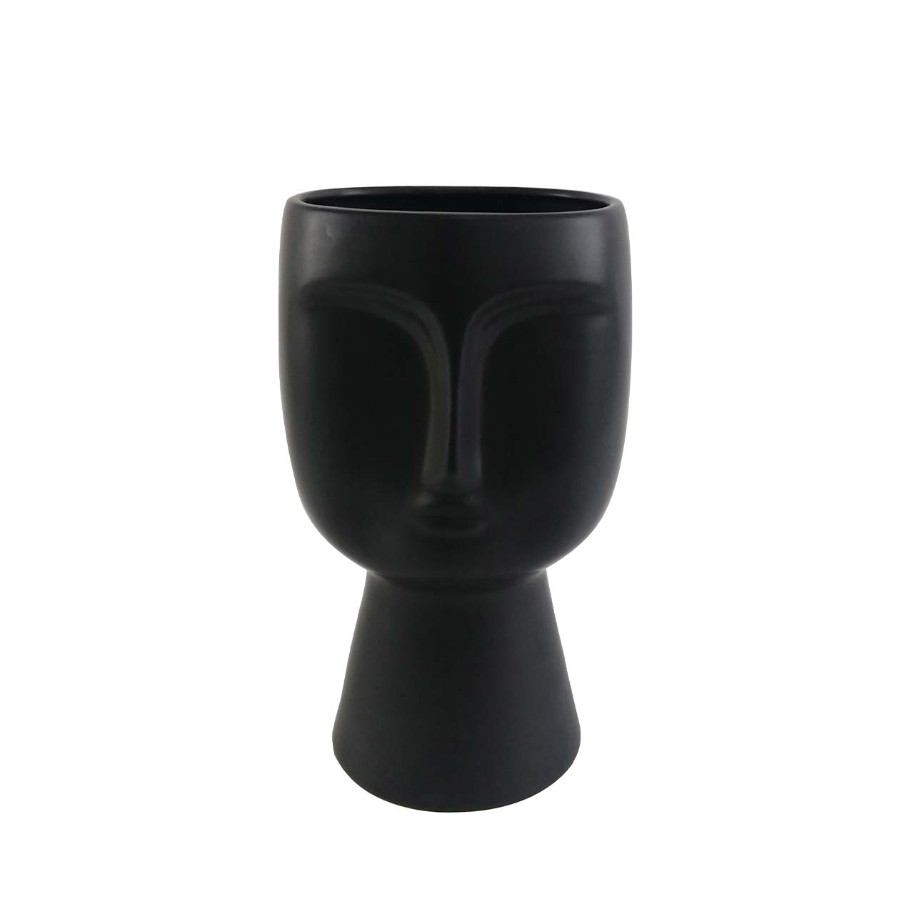 32.8cm Face Design Ceramic Vase Matte Black