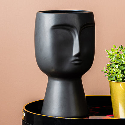 32.8cm Face Design Ceramic Vase Matte Black