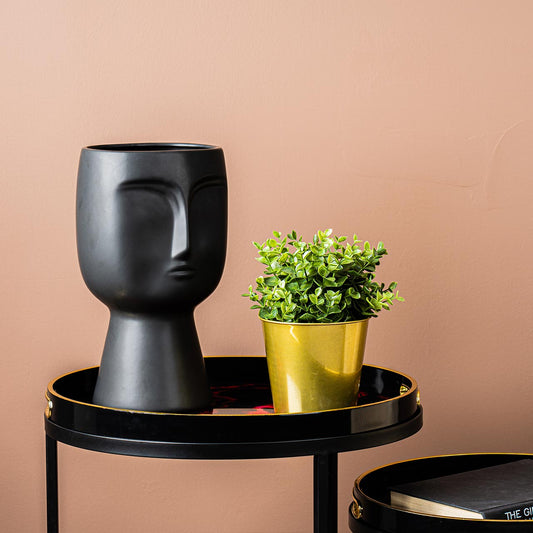 32.8cm Face Design Ceramic Vase Matte Black