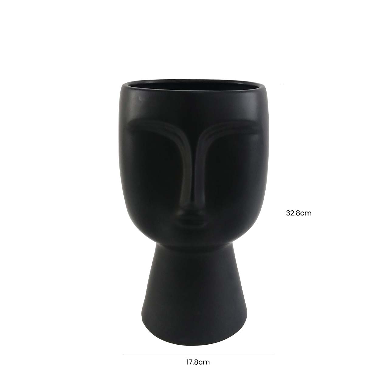 32.8cm Face Design Ceramic Vase Matte Black