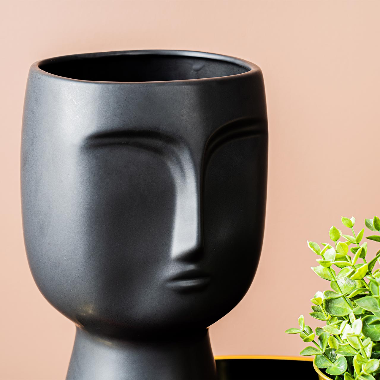 32.8cm Face Design Ceramic Vase Matte Black