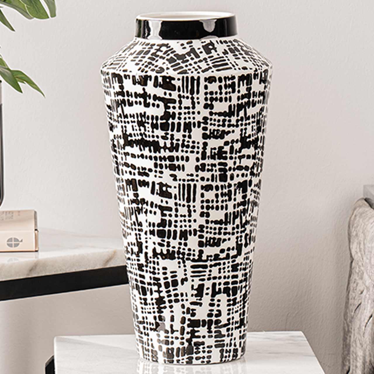 33cm Black and White Ceramic Vase