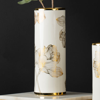 36.3cm White and Gold Flower Design Ceramic Vase