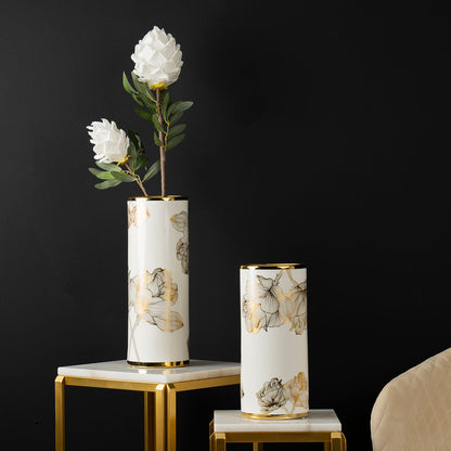 36.3cm White and Gold Flower Design Ceramic Vase