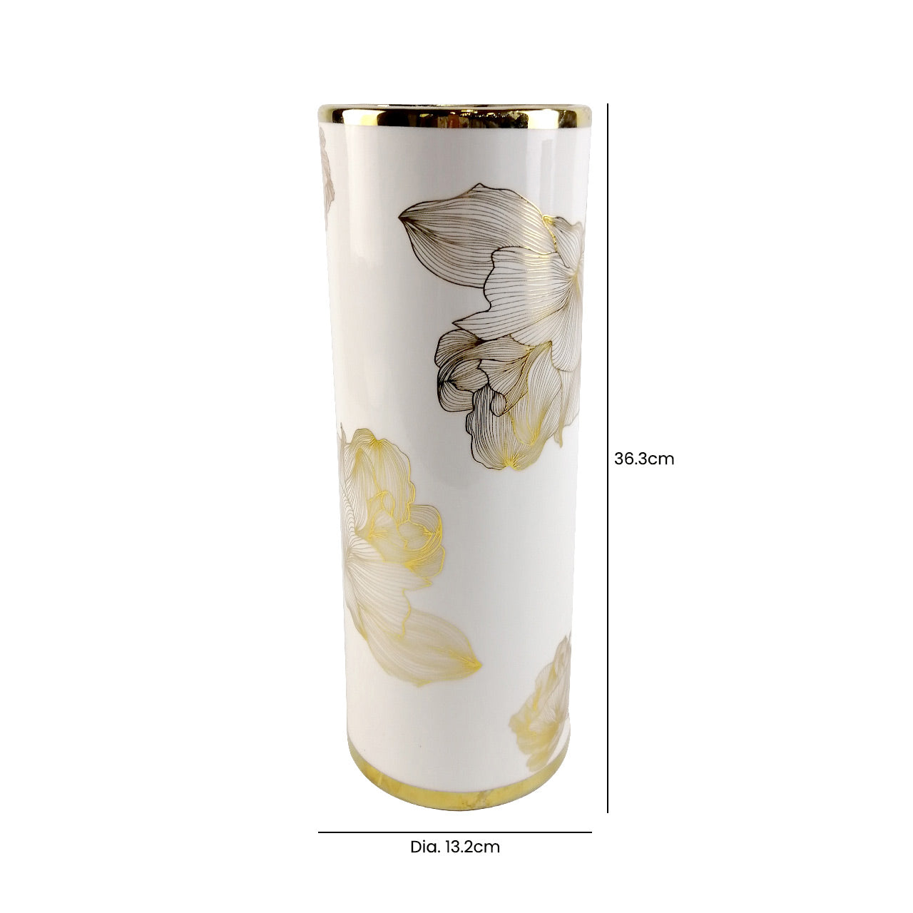 36.3cm White and Gold Flower Design Ceramic Vase