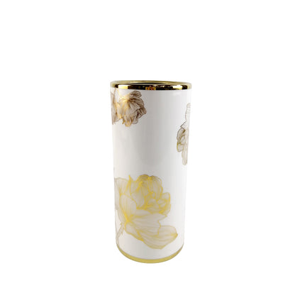 30.5cm White and Gold Flower Design Ceramic Vase