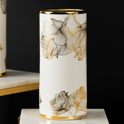 30.5cm White and Gold Flower Design Ceramic Vase